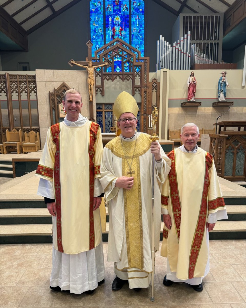Friends, yesterday I ordained three deacons, including the man on the left, Tim Welch. On the right is Deacon James Welch, his grandfather, a permanent deacon for our diocese. We are at the Cathedral of the Sacred Heart in Winona, Minnesota.