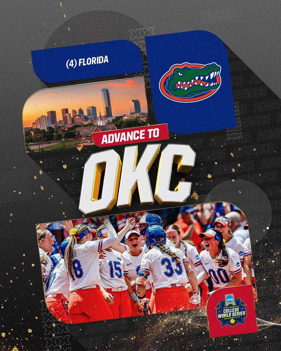 THE GATORS ARE GOIN' TO OKC!!! 🐊

(4) <a href="/GatorsSB/">Gators Softball</a> defeats Baylor, 5-3, to clinch their 12th trip to the #WCWS in program history!

#RoadToWCWS