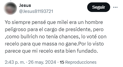 'Yo les dije que Milei era peligroso, ven que yo tenía razón? Igual lo voté'. Todo normal