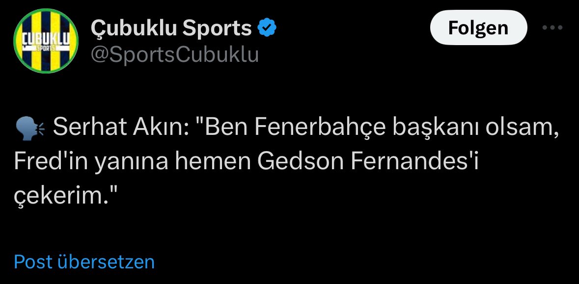 Wie einfach wird man bitte TV-Fußball Moderator in der Türkei? 
Der will einfach neben Fred einen Gedson Fernandes hinstellen 😂. Ist ja nur der gleiche Spielertyp. In der Türkei macht es keinen Unterschied aber in Europa wirst du vernichtet. 
@serhatakin81 🤡