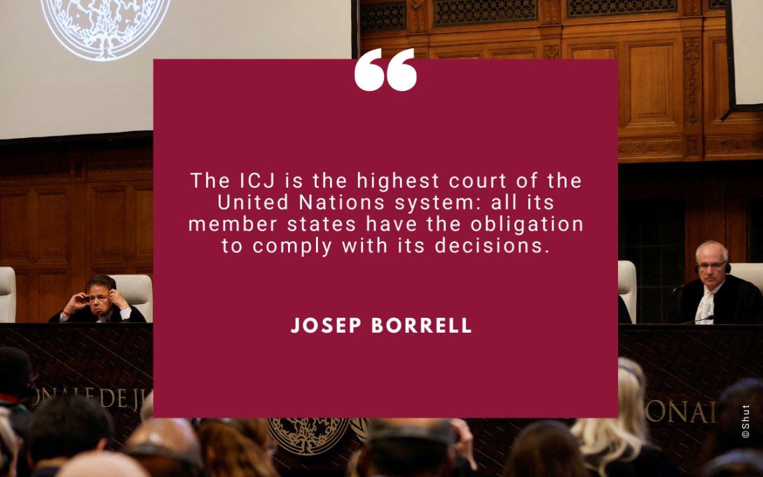 The respect of International law is not an option: disregarding a decision of the #ICJ will weaken the rules-based world order the EU supports and promotes everywhere. Read my blogpost on last Friday's @CIJ_ICJ decision: eeas.europa.eu/eeas/internati…