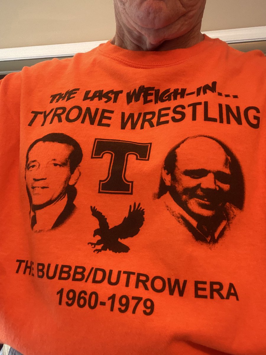 SRDutrow's tweet photo. Day 26 of #WrestlingShirtADayInMay goes out to two wrestling legends in Tyrone, PA. Bob Bubb hired my brother Pete as an assistant and went on to be a legend at @WrestlingCUP. Pete took over the program for about 12 years. The program is solid today under ⁦@QbwWright⁩ https://t.co/9fsDrCEaR7