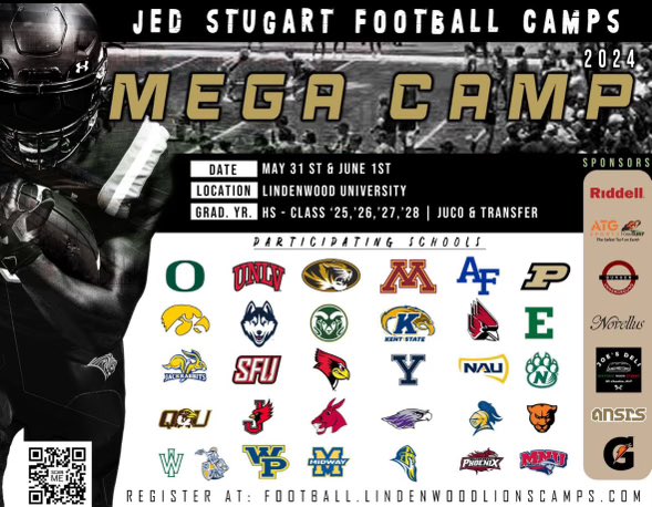I will be attending Lindenwood Mega Camp on May, 31st <a href="/MontiniFootball/">Montini Football</a> <a href="/EDGYTIM/">Timothy “EDGYTIM” OHalloran</a> <a href="/LindenwoodFB/">Lindenwood Football</a> <a href="/GoJacksFB/">SDSU Football</a> <a href="/EMUFB/">Eastern Michigan Football</a>