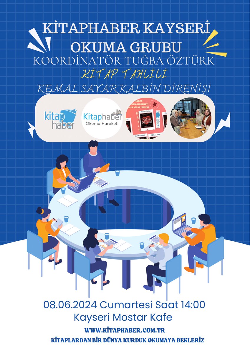 kitaplardanbirdunya (@kitaphaberokuma) on Twitter photo 📕♥️ Kayseri Okuma Grubu, Tuğba Öztürk Koordinatörlüğünde Kemal Sayar’ın Kalbin Direnişi adlı eserinin tahlili için Mostar Kitap Kafe’de okurlarıyla bir araya geliyor.
Kitaplardan bir dünya kurduk okumaya bekleriz.
<a href="/kitaphaber/">Kitap Haber</a>
<a href="/kapiyayinlari/">Kapı Yayınları</a> 📕♥️ Kayseri Okuma Grubu, Tuğba Öztürk Koordinatörlüğünde Kemal Sayar’ın Kalbin Direnişi adlı eserinin tahlili için Mostar Kitap Kafe’de okurlarıyla bir araya geliyor.
Kitaplardan bir dünya kurduk okumaya bekleriz.
<a href="/kitaphaber/">Kitap Haber</a>
<a href="/kapiyayinlari/">Kapı Yayınları</a>