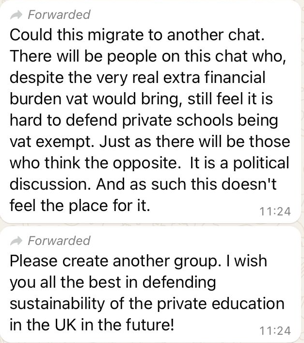 Gabriel_Pogrund's tweet photo. EXCL: Greg Hands triggers backlash after spamming Whatsapp group of parents of boys at elite St Paul's School - alma mater of George Osborne, etc. - about Labour's private school plans.   

Trade minister told "stop assuming everyone's a Tory" and that some feel it is "hard to justify" VAT exemption