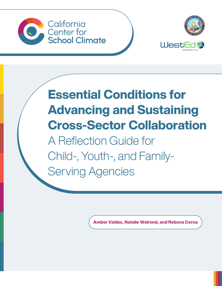 Looking for strategies to create and sustain effective cross-sector collaboration? In this guide produced by the California Center for School Climate (CCSC) 🔎 explore seven essential conditions to improve outcomes: bit.ly/4bv6y21 #schoolclimate