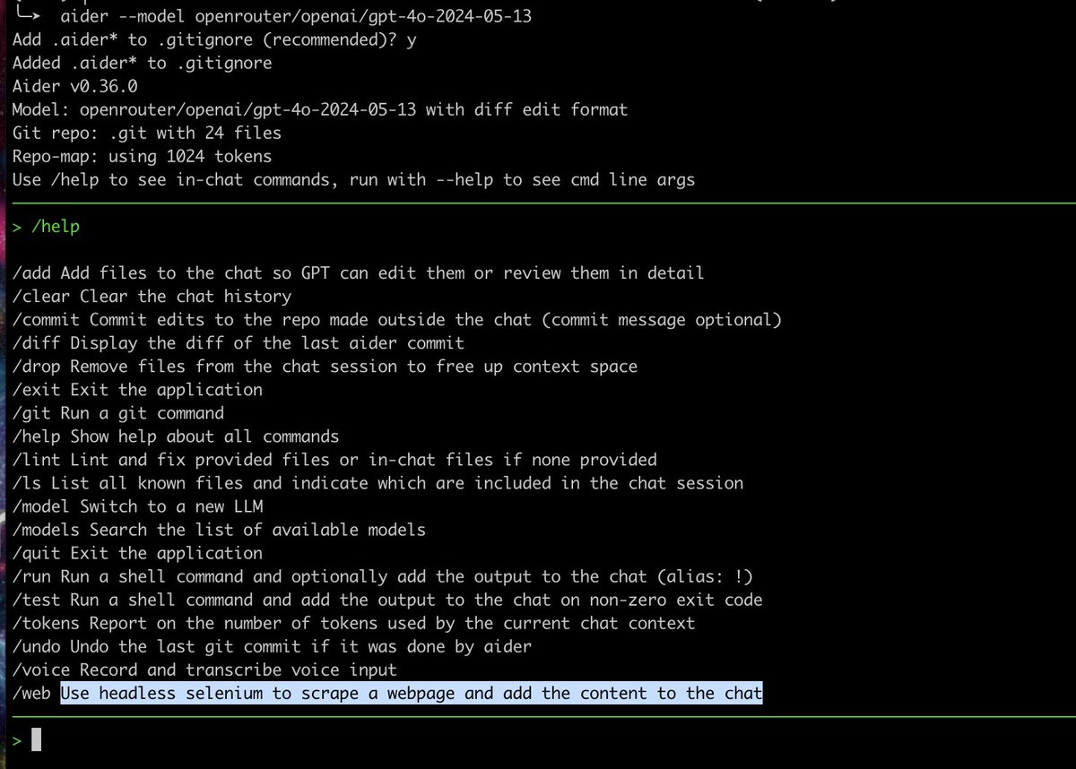 are you a terminal-first IDE (aider) enjoyoor anon?
are you?

also so nice that we can scrape webpages and add its contents to chat via aider.