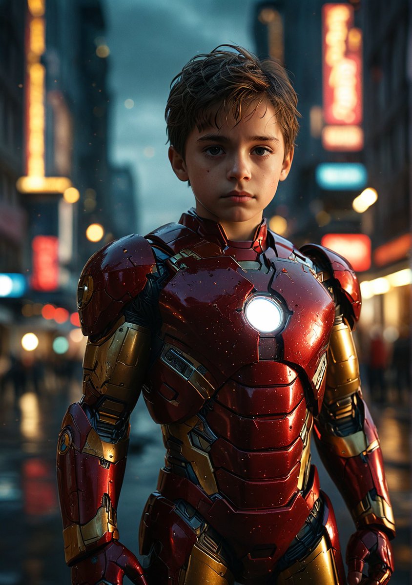 Young Tony Stark saves the day 🚀✨🌆 ✫ ━━⋆⋅⋆━━✫ Let me know if you liked it! 💙 Follow ➠ @mainguardstudio ✫ ━━⋆⋅⋆━━ ✫ #characterart #conceptartist #babyportrait #AI美女 #dream #ironman #avengers #MARVEL #cinematography #serene #stablediffusion #midjourney6