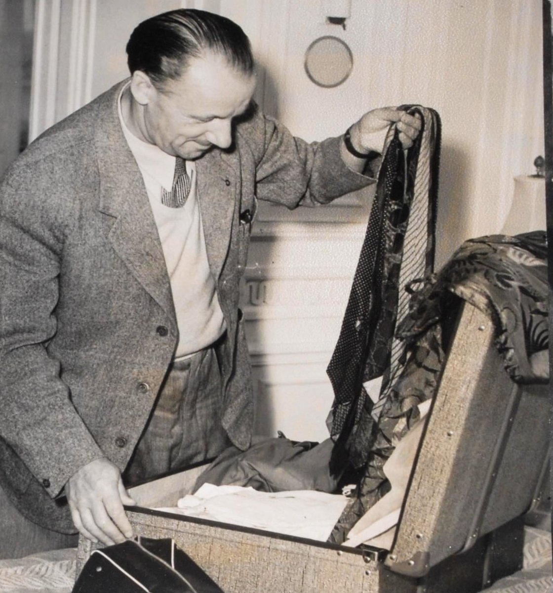 Don Bradman packing in his hotel room when he returned to England in 1953 to cover the Ashes exclusively for the The News in Adelaide (syndicated to the Daily Mail). At the time Bradman's fee was the highest sum ever paid to an Australian for writing for a newspaper