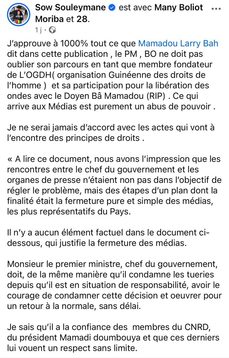 Même les proches de <a href="/bahourykigna/">Bah Oury</a> sont dévastés par l’acte de son gouvernement suite au retrait des licences des médias en #Guinee dommage pour lui