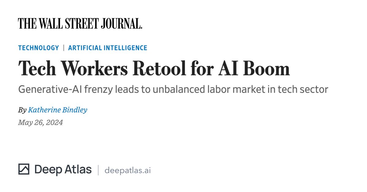 Deep Atlas (@deepatlasai) on Twitter photo Deep Atlas has been featured on the front page of <a href="/WSJ/">The Wall Street Journal</a> today! π
The article sheds light on the urgency felt by tech workers to upskill and adapt to the changing AI landscape. At Deep Atlas, we've seen a significant increase in demand as software engineers recognize the need to Deep Atlas has been featured on the front page of <a href="/WSJ/">The Wall Street Journal</a> today! π
The article sheds light on the urgency felt by tech workers to upskill and adapt to the changing AI landscape. At Deep Atlas, we've seen a significant increase in demand as software engineers recognize the need to