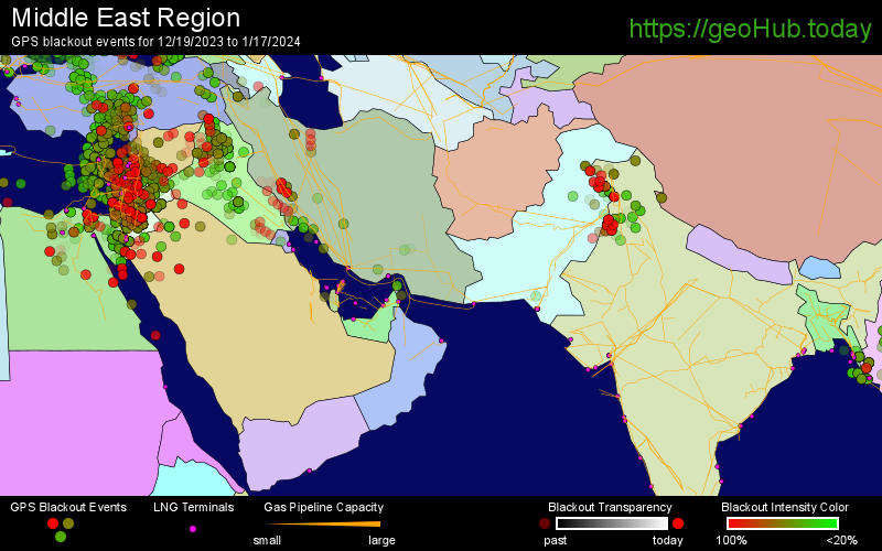 GeoHubToday's tweet photo. GPS blackouts in the Levant, between 12/19/2023 and 4/25/2024

Notice the growth? https://t.co/IwQ4hU32yV