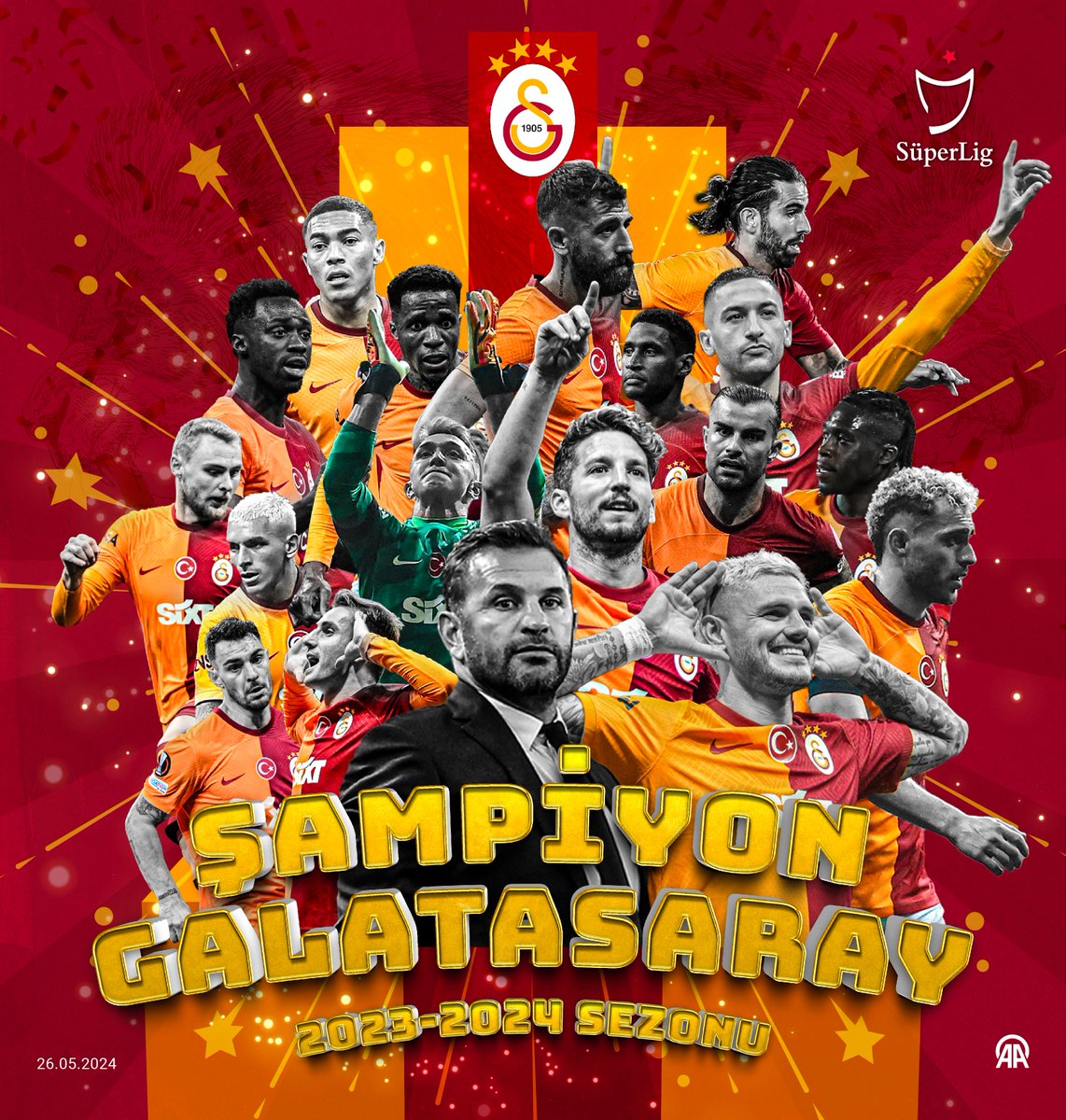 🏆 SÜPER LİG'DE ŞAMPİYON GALATASARAY

➡️ Trendyol Süper Lig'in 38. haftasında deplasmanda Konyaspor'u mağlup eden Galatasaray, 24. kez şampiyon oldu v.aa.com.tr/3231030