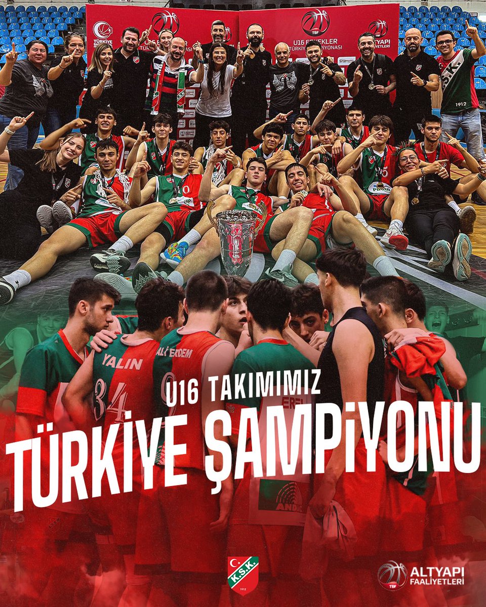 U16 Erkekler Türkiye Şampiyonası’nda Anadolu Efes’i 62-67 mağlup eden Karşıyaka’mız şampiyon oldu.  🏆 💚❤️