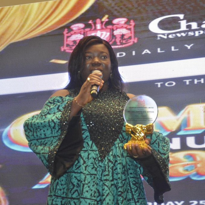 The woman that was Attacked by Tinubu supporters during the 2023 presidential election in Lagos. She was awarded “Defender of Democracy” on the occasion of Champions Newspaper Award ceremony.