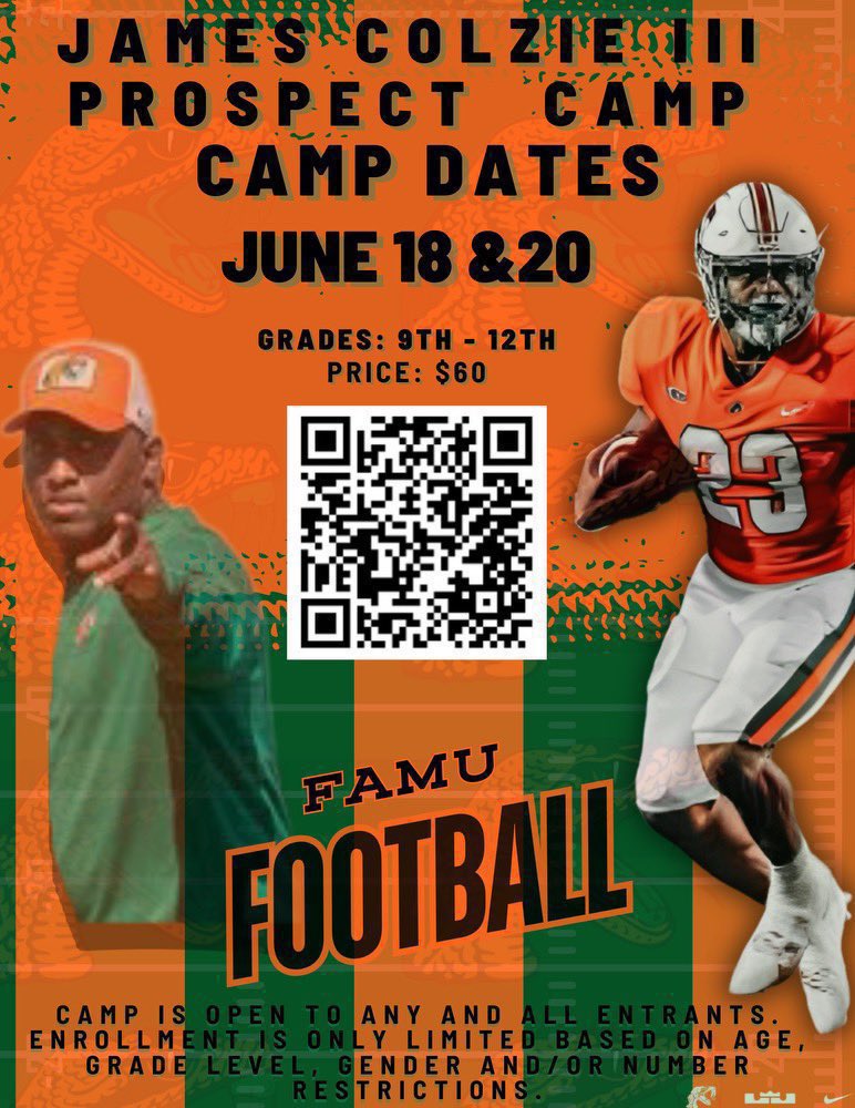 Thank You coach <a href="/CoachColzie/">James Colzie III</a>  for the camp invite I’m ready and honored to put a show on at the famu you camp💚🧡
