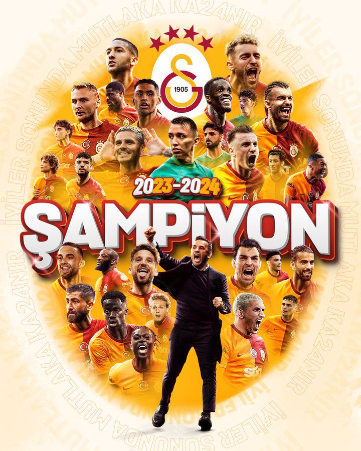 Süper Lig 2023-2024 sezonu şampiyonu olan Galatasaray'ı, taraftarını ve tüm Galatasaray camiasını yürekten kutluyorum. 🏆 Tebrikler @GalatasaraySK.