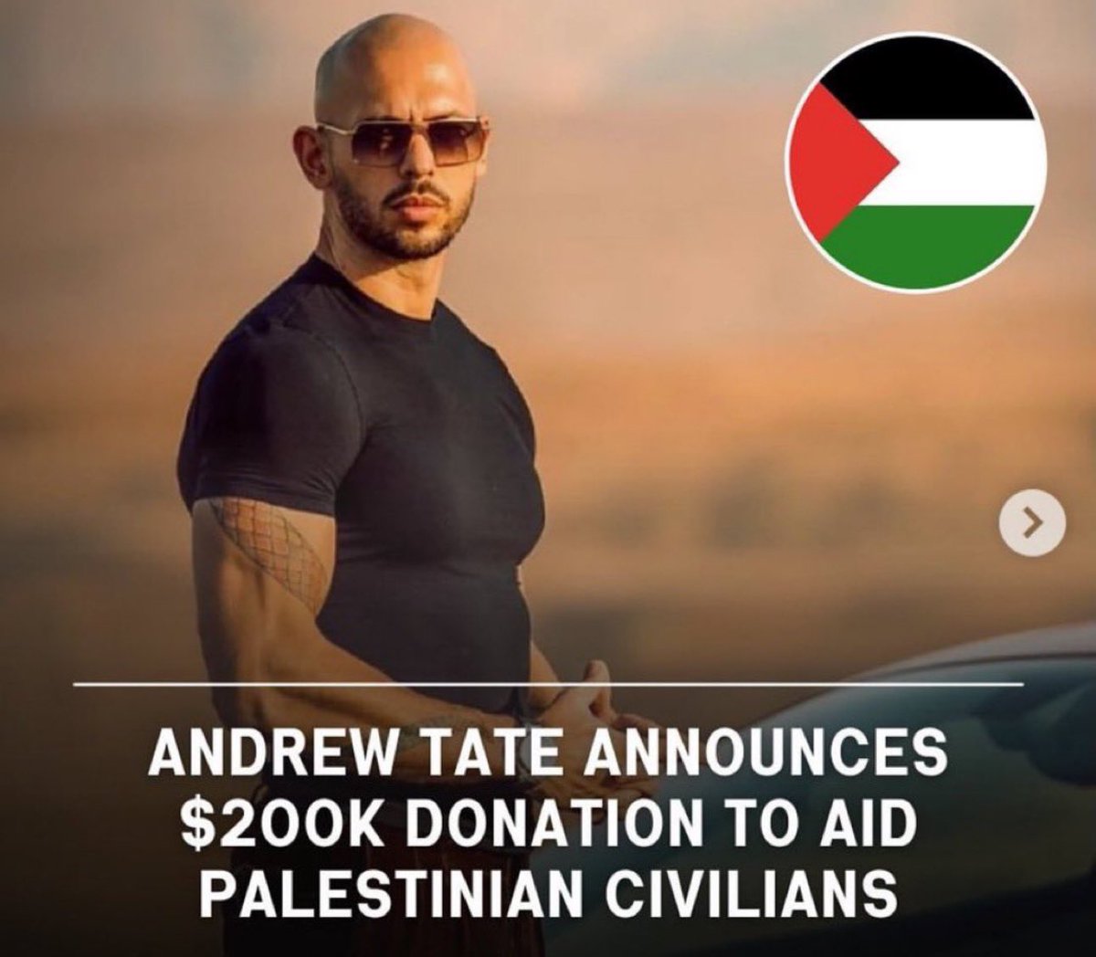 ANDREW TATE ANNOUNCED $200,000 DONATION TO AID PALESTINIAN CIVILIANS

@Cobratate