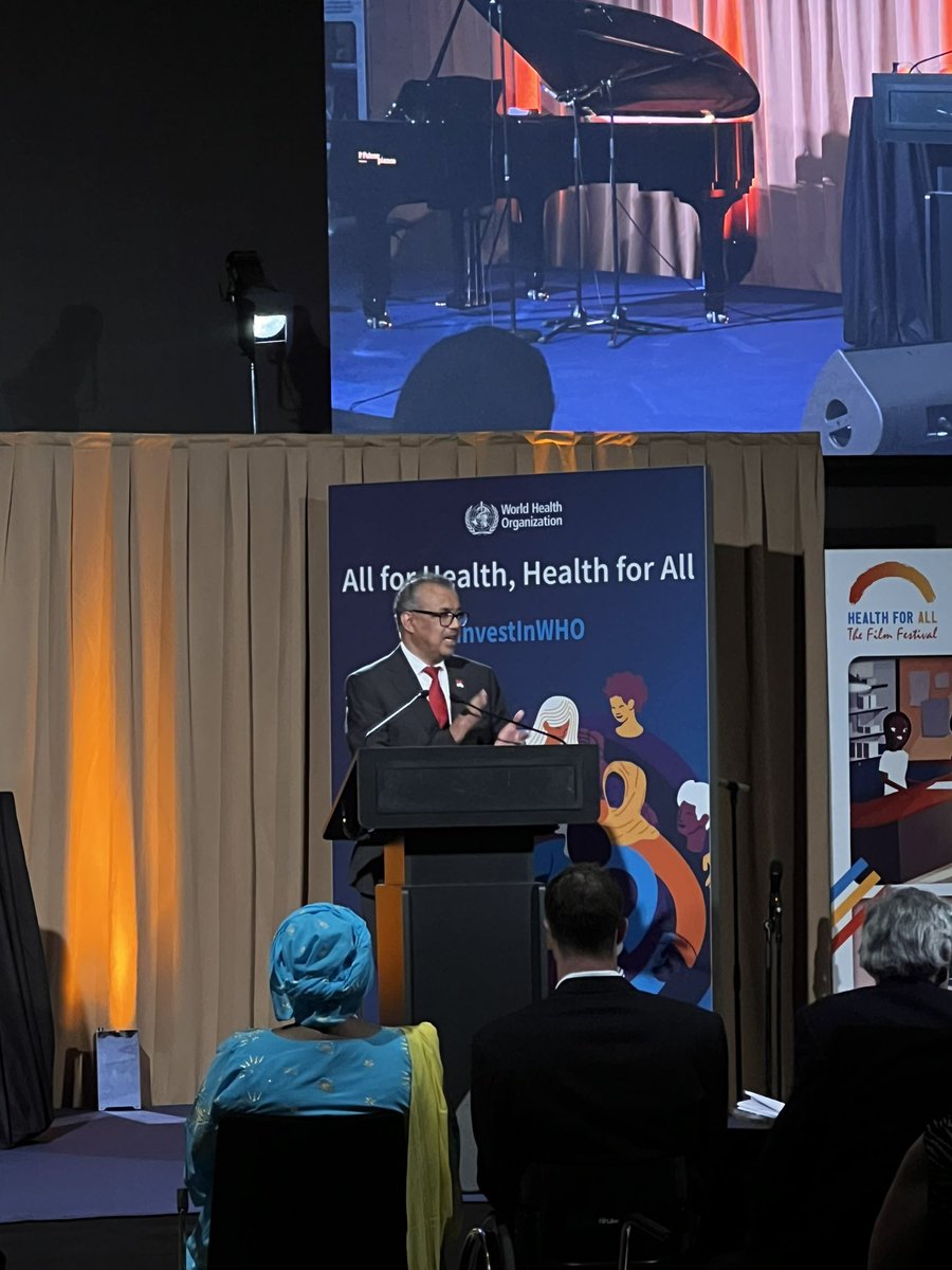Incredible lineup of speakers introducing <a href="/WHO/">World Health Organization (WHO)</a>’s investment case under <a href="/DrTedros/">Tedros Adhanom Ghebreyesus</a>’s leadership. 
1. Health as an investment: lives saved, DALYS and ROI. Every $ invested yields over $30 in return. 
2. Solidarity: ‘All for Health’
3. Long term, sustained financing =deeper impact.