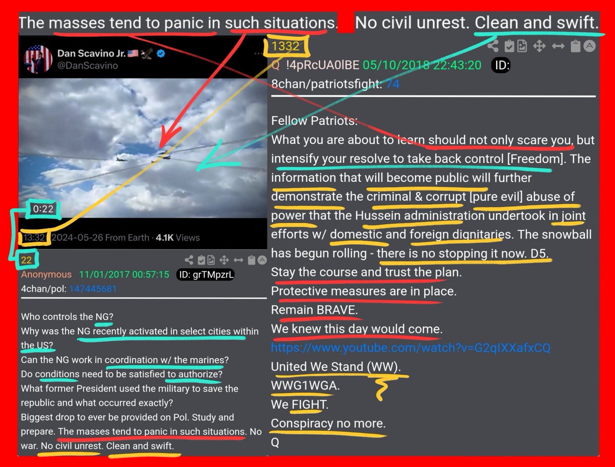 🦅🇺🇸💥DAN SCAVINO CRUMBS💥🇺🇸🦅
Dropping a well Calculated Air COORDINATION Stunt/Near Miss
At 13:32 EST With && 22Sec Clip

##22 (ClipDuration WebBrowser)
NG work in COORDINATION w/ Marines
Masses tend to👉panic in such situations,..
No civil unrest, Clean and Swift,..

##1332