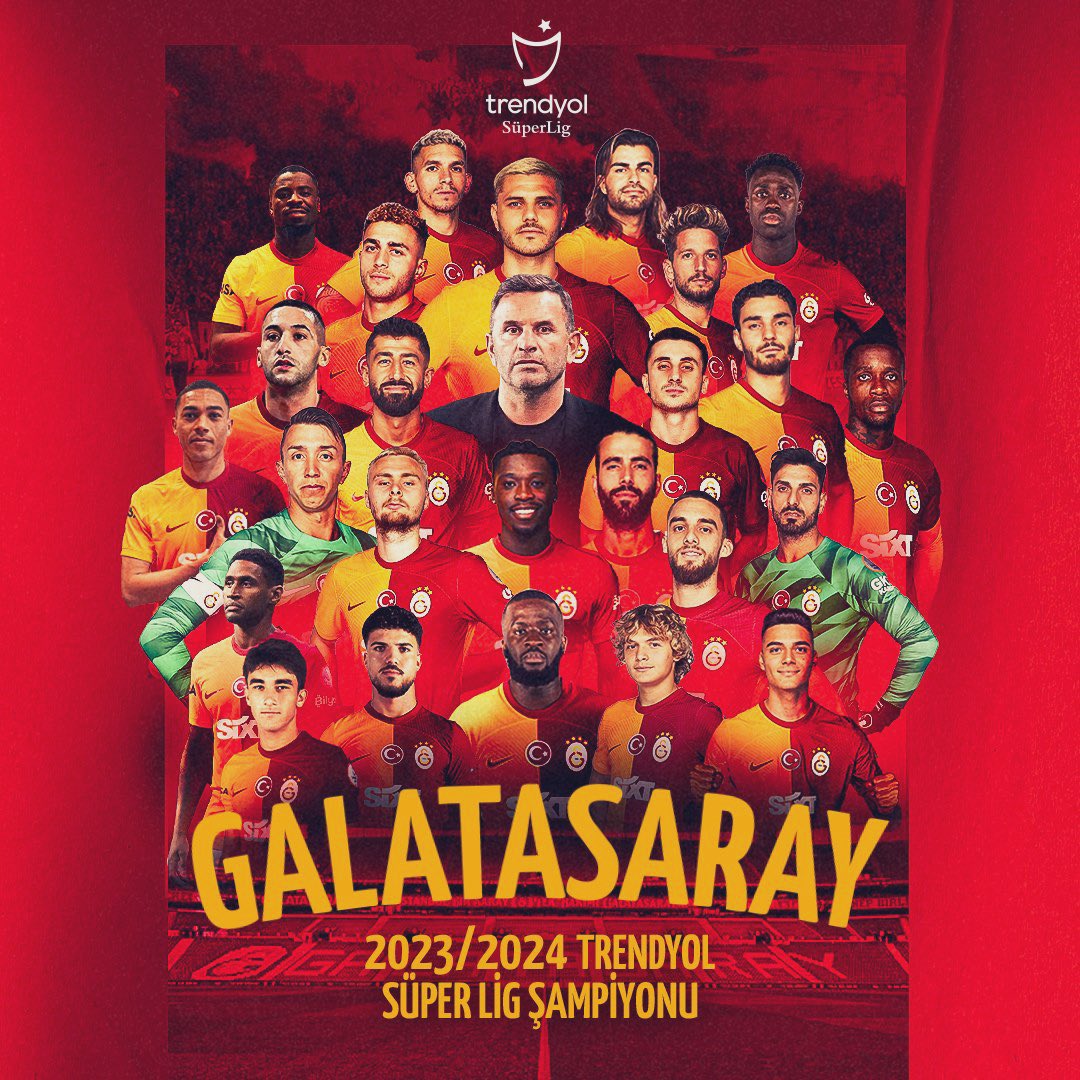 Trendyol Süper Lig'de 2023-2024 Sezonunu şampiyon olarak tamamlayan Galatasaray Spor Kulübünü kutluyoruz 🏆👏🏆 #Galatasaray