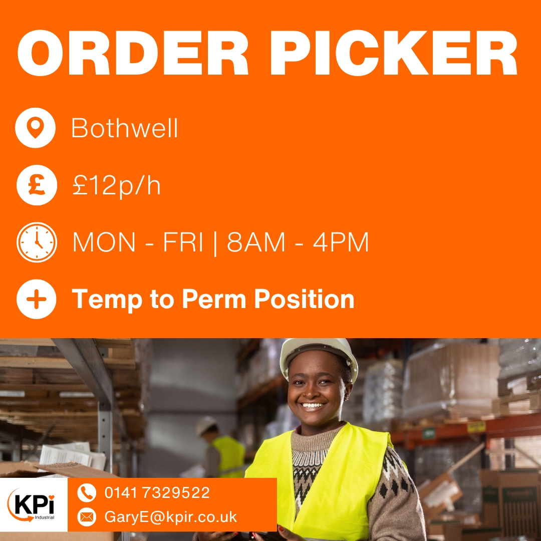 **ORDER PICKER** Bothwell. £12 p/h

Visit bit.ly/OrPiBot to find more details on this role.

Call 0141 7329522 or email GaryE@kpir.co.uk to apply.

#PickerJobs #WarehouseWork #WarehouseOperatives #BothwellJobs #GlasgowJobs #KPIRecruiting