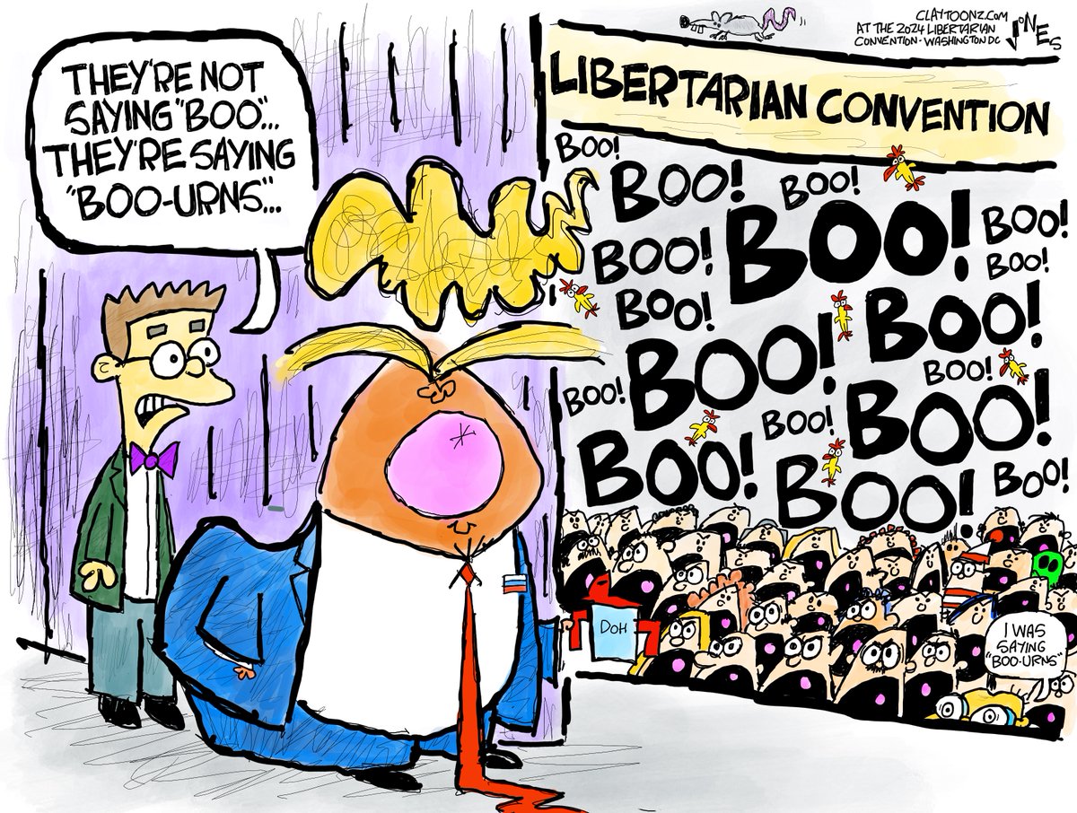 Don't believe the MAGAt narrative. Trump did NOT win over the Libertarian crowd. TRUMP GOT BOOED, and booed often. #Trump #MAGA #Boo #RubberChickens #LPNational #LibertarianConvention #TheSimpsons