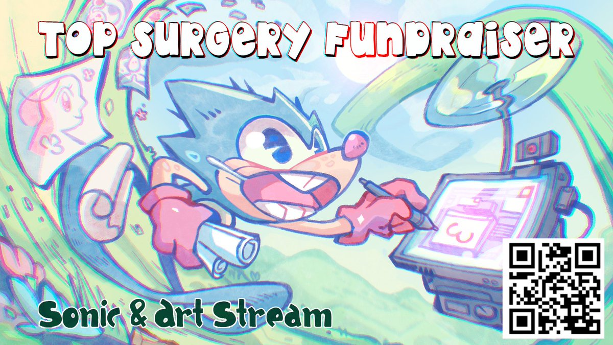 TOMORROW! @ 4pm PST -  Help Raise Funds for Gracie's Great Enflattening! ✂️✂️✂️We'll be drawing and playing sonic ! Come hang!! ✨
more info below :-]