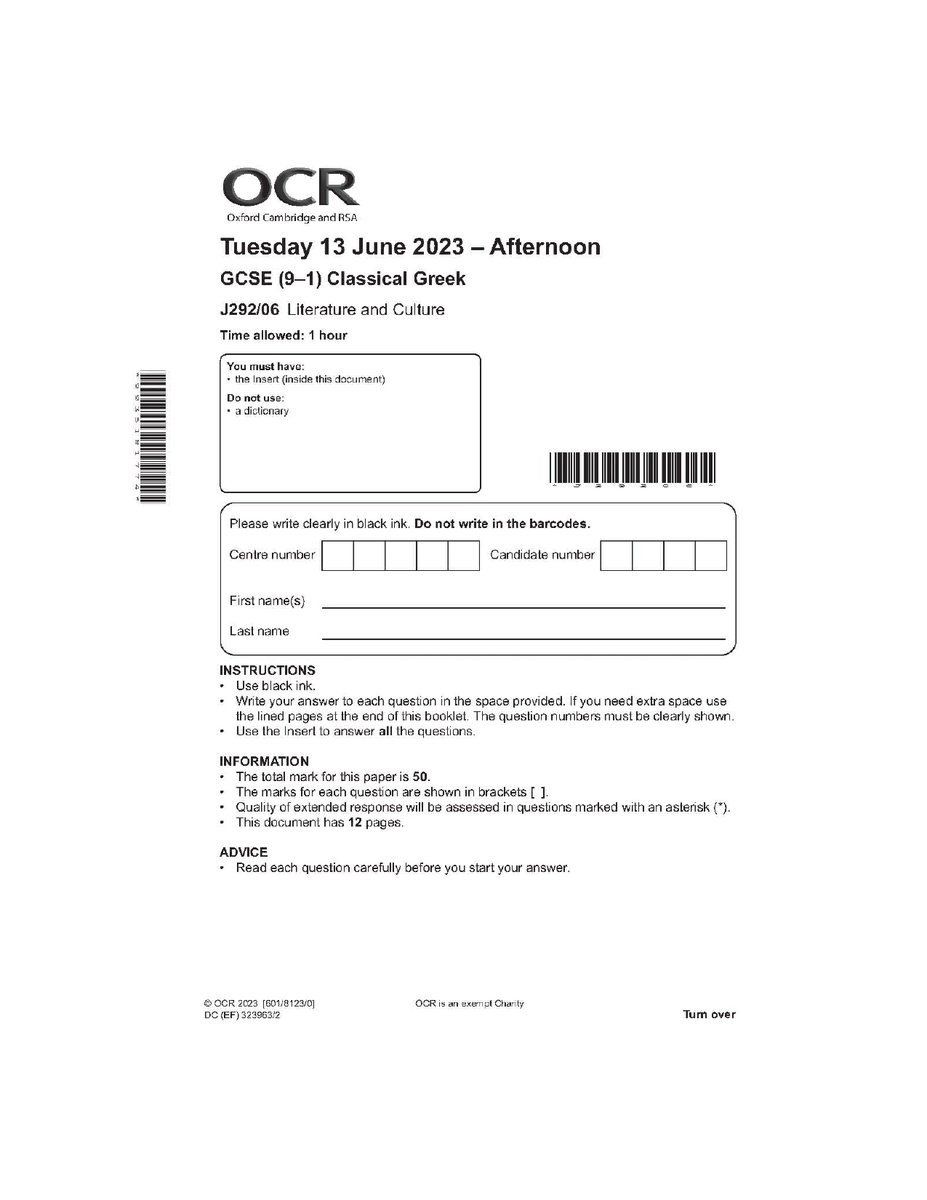 2023 Ocr Gcse Classic Greek Question Paper 6