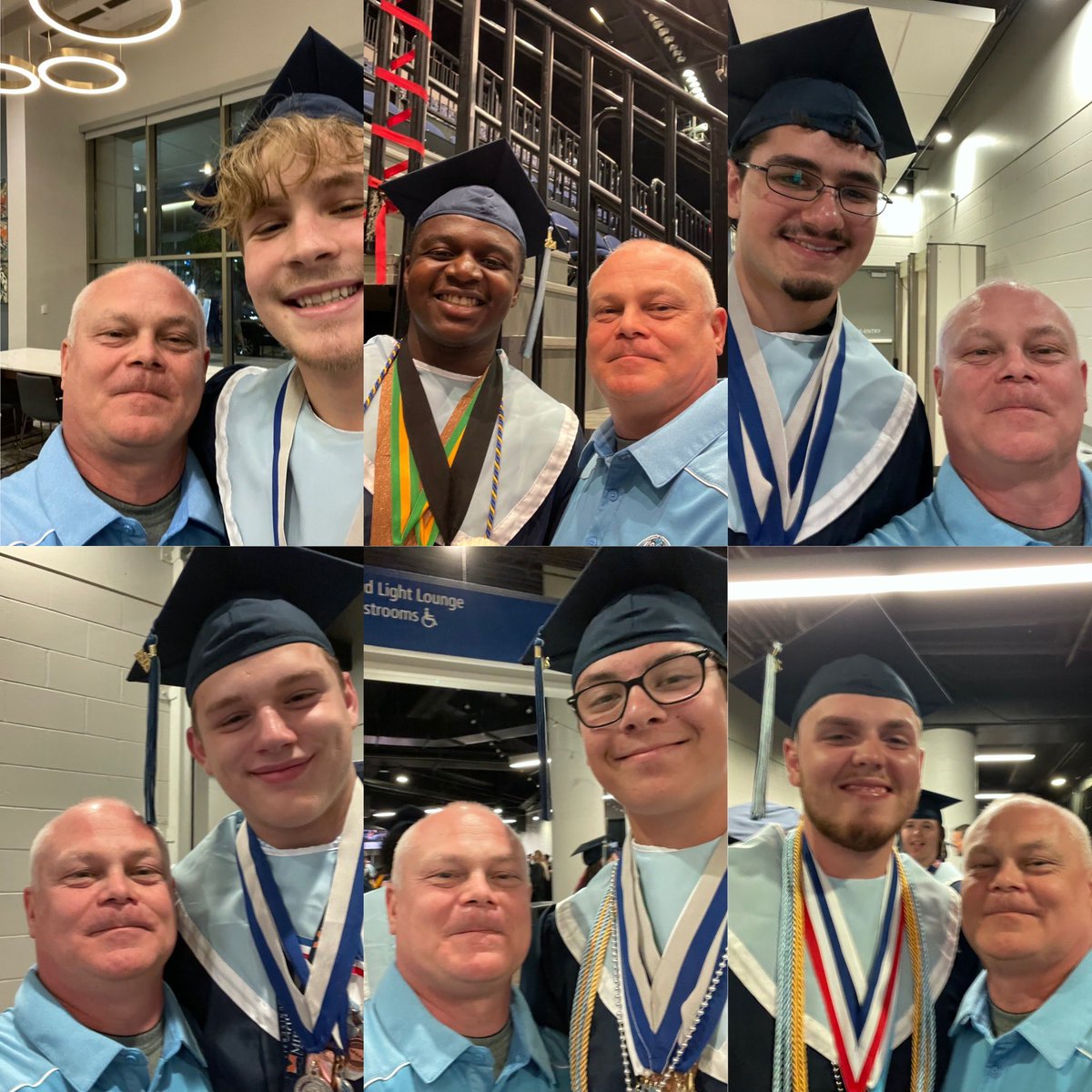 Very proud to see our senior wrestlers walk across the stage last night! Congrats Cade, Colin, Parker, Peyton, Gibril and Bradley!!! 
#bleedblue 💙
#studentathletes  🎓
#wrestlingfamily  🤼