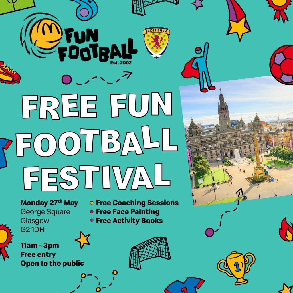 WEEK OF FOOTBALL Up next we take over George Square - come and join us tomorrow for some FREE @FunFootballUK activities from 11am - 3pm, open to all ⚽️ #GetOutsideGetInvolved #WeekOfFootball