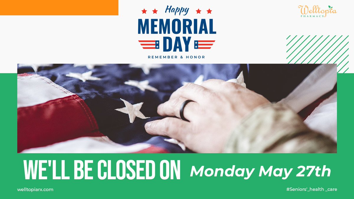 In honor of #MemorialDay, #Welltopia family wishes you a blessed and cloudless future. Welltopia branch will be closed on Monday the 27th of May 2024 BUT you can always reach us through text on: 262-429-9429 or email: welltopia@welltopiarx.com Welltopia, We’re always here 😉