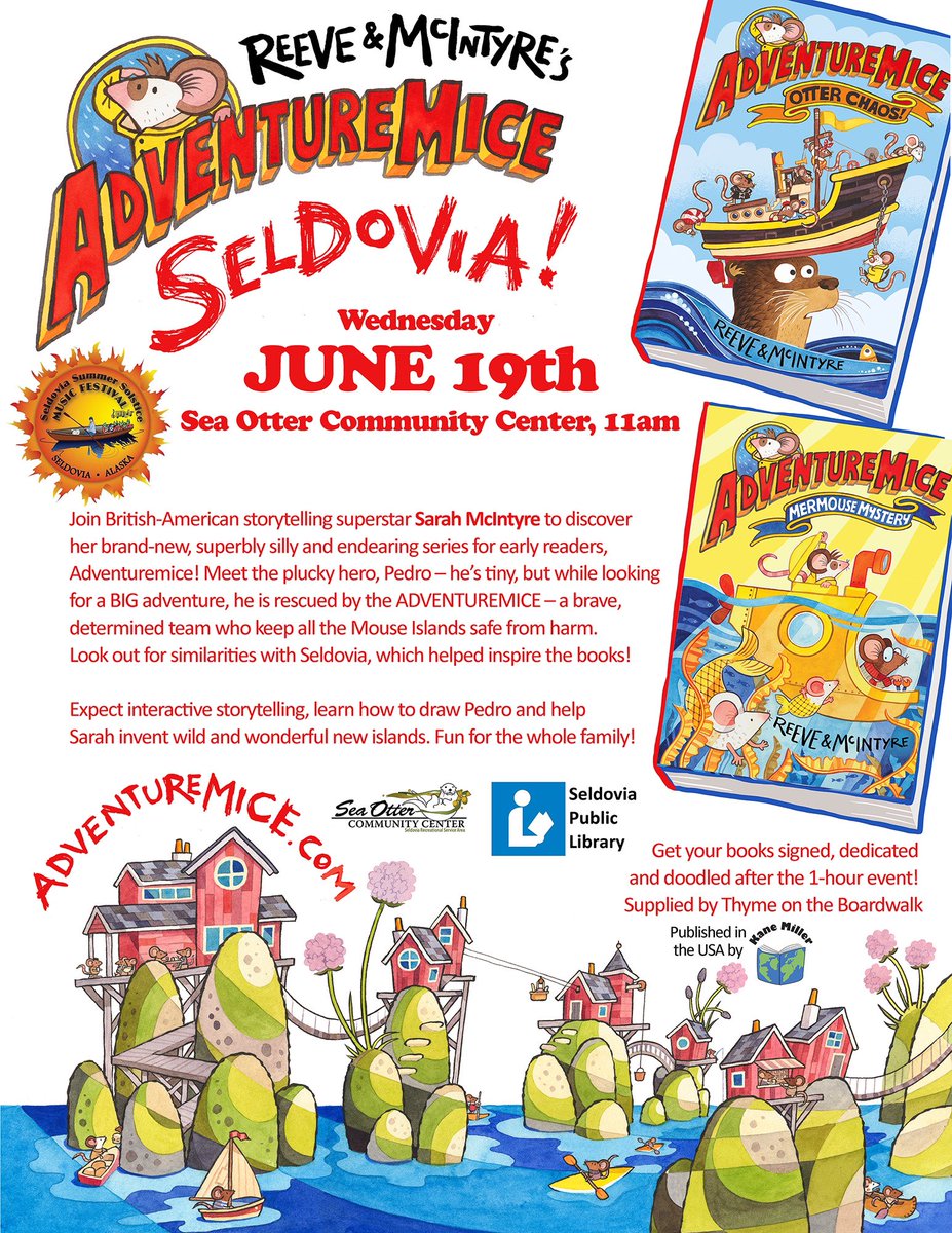 This is quite niche, but if you happen to be in Seldovia, Alaska on June 19th, please do come along to my Adventuremice event at the Sea Otter Community Center! Story and drawing fun for all ages 🦦🐭✍️ 

Adventuremice published by @kanemillerbooks 
#Seldovia @philipreeve1
