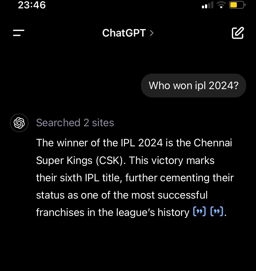 arunzspace's tweet photo. What??? Wonder where did ChatGPT find this. 🤷‍♂️ @OpenAI @SriniMaama16 @ChennaiIPL  @KKRiders @SunRisers #ipl #iplfinal #KKRvsSRHFinal https://t.co/uEfgzubqyE
