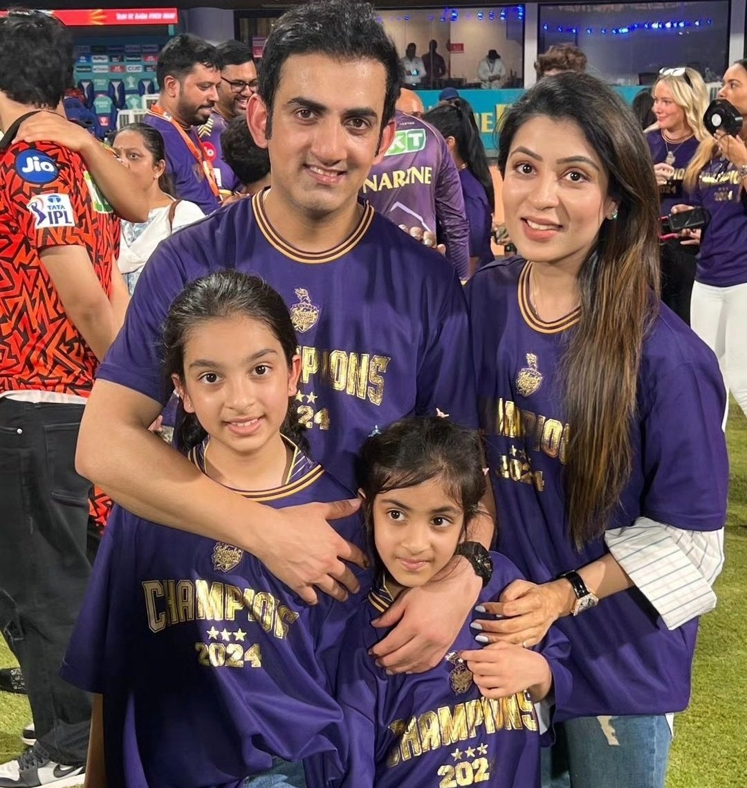 The Heartbeat of KKR - Gautam Gambhir with his wife and daughters in the Champions 2024 shirt after KKR won the IPL 2024 season. 💜💜🫶

#GautamGambhir #KKRvSRH #KKRvsSRH #IPL2024 #TATAIPL2024 #IPLFinal #IPLFinale #TATAIPLFinal