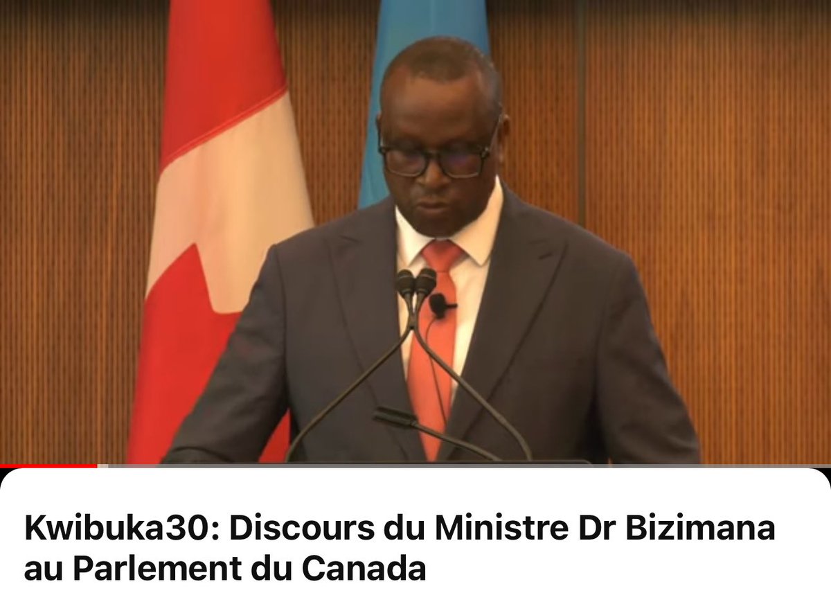 Au parlement du Canada, le Ministre @DrDamascene démasque le discours négationniste et évoque la sombre idéologie de la « journaliste » Canadienne Judi Rever, qui affirme que les Tutsi ont provoqué leur propre génocide afin de prendre le pouvoir. Une idéologie non seulement