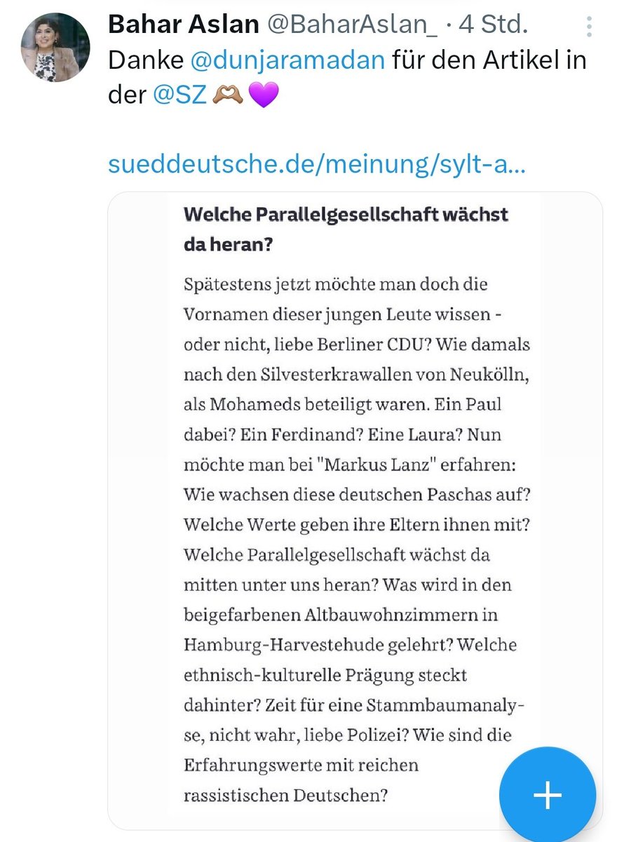 Das wäre nur ein passender Vergleich, wenn Deutsche sich in einem muslimischen Land so daneben  benehmen würden, so ist es nur Bullshit der zur SZ passt 🤷
Wie würden die Muslime darauf reagieren? Wäre eine deutsche Parallelgesellschaft in Dubai, oder der Türkei möglich, die die