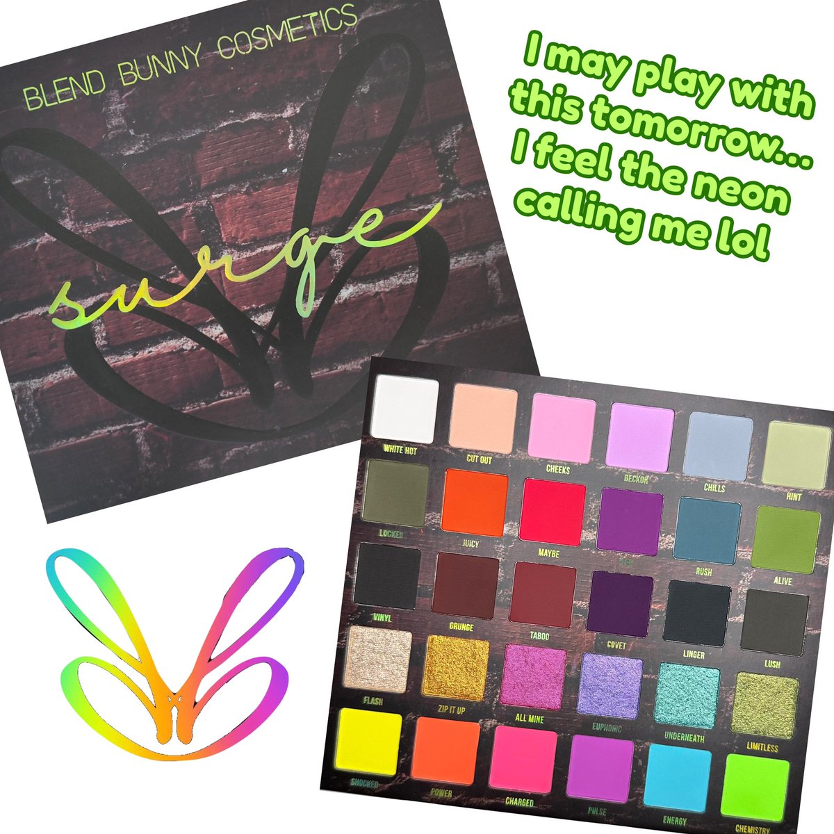 I may play with this tomorrow… I feel the neon calling me lol #BlendBunny #SurgePalette #FlatLay #Fyp #4fBeauty