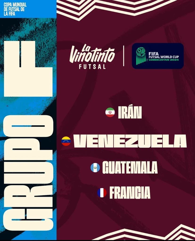 Venezuela conoce a sus rivales para el Mundial FUTSAL.
-
Irán 🇮🇷, Guatemala 🇬🇹, y Francia 🇫🇷, serán los rivales de nuestra Vinotinto del futsal.
-
El torneo se llevará a cabo en Uzbekistán del 14 de septiembre al 6 de Octubre.