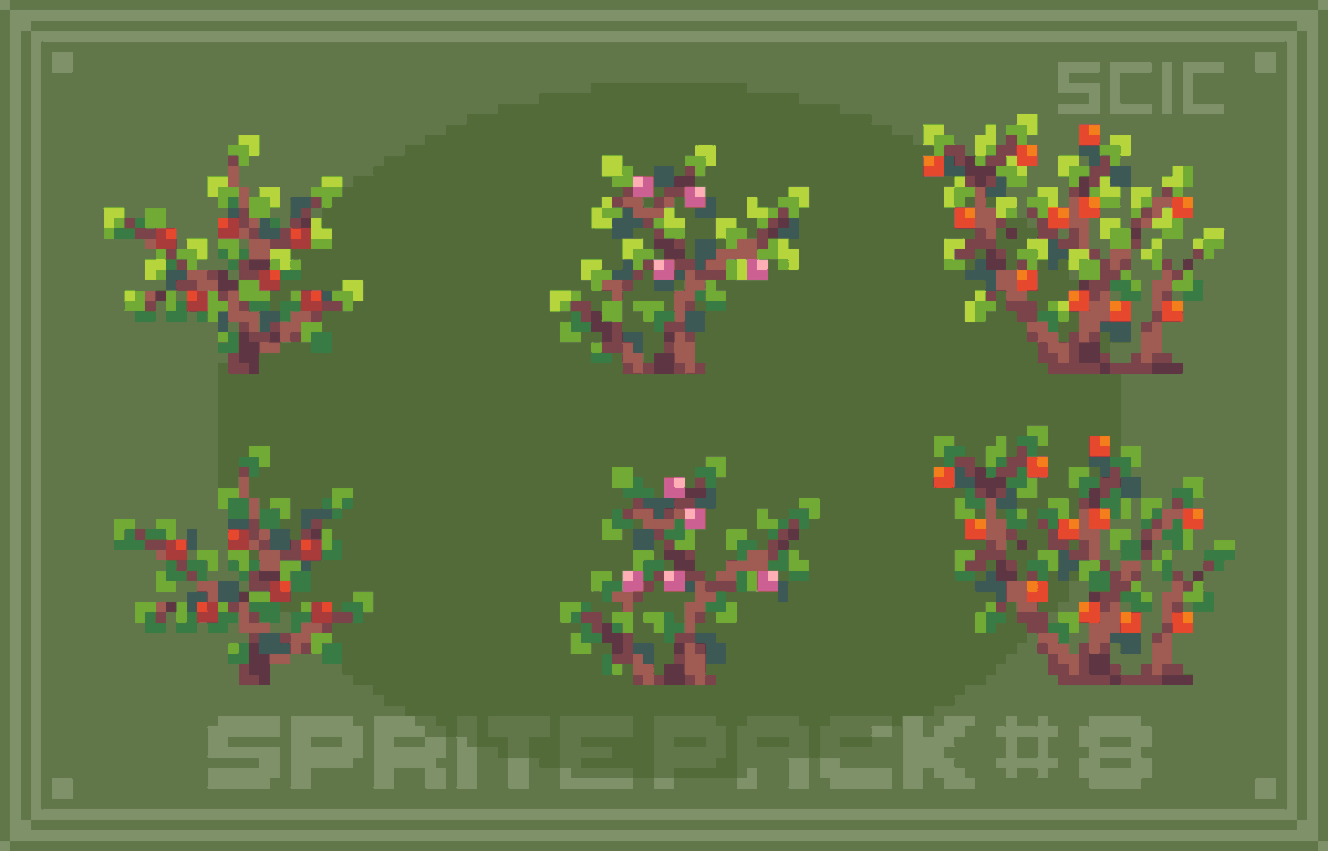 SirCatIsCat's tweet photo. Small bushes with branches and berries. Yeah. 

♪⁠～⁠(⁠´⁠ε⁠｀⁠ ⁠)

You can actually download my pack of plants in gdrive for free: 
https://t.co/O71Ua9ki5m

#ドット絵 #Pixelart #Aseprite #Gamedev https://t.co/7NxKxRh2Ah