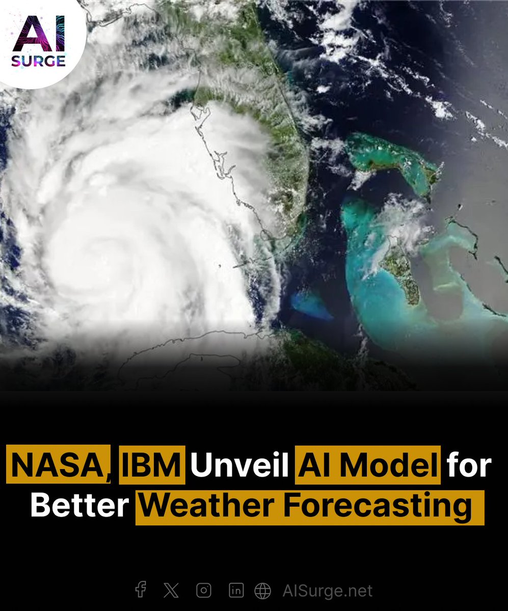 NASA and IBM Research team up for Prithvi-weather-climate AI model, enhancing weather and climate forecasting with improved resolution and localized predictions for better climate applications and accurate forecasts. #NASA #IBM #WeatherForcasting