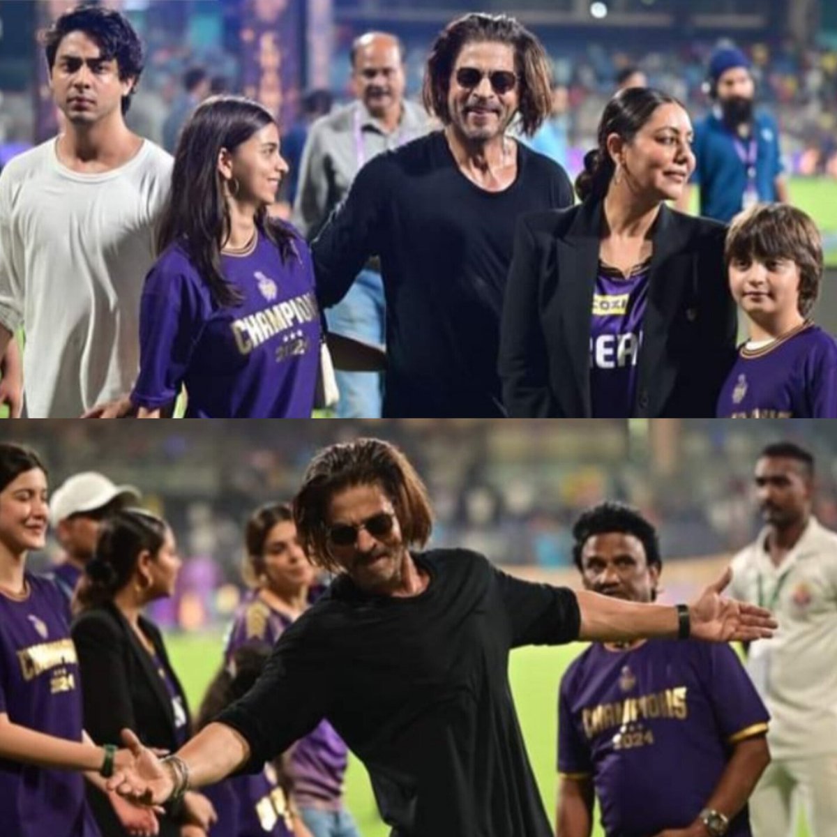 The King!👑 #ShahRukhKhan celebartes with his family - #GauriKhan, #SuhanaKhan, #AryanKhan and #AbRam as #KKR wins at the #IPL2024 finals.