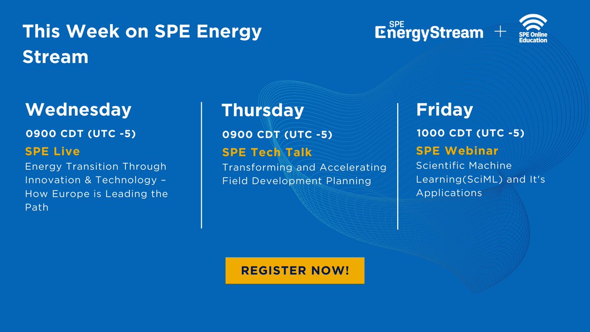 SPEtweets's tweet photo. Join us next week for a series of informative and exciting sessions on SPE Energy Stream. Register now to secure your spot!
https://t.co/8x02Izp9si
#SPEweeklymenu #SPEtechtalk #SPEenergystream #SPElive https://t.co/dL05UiMKO0