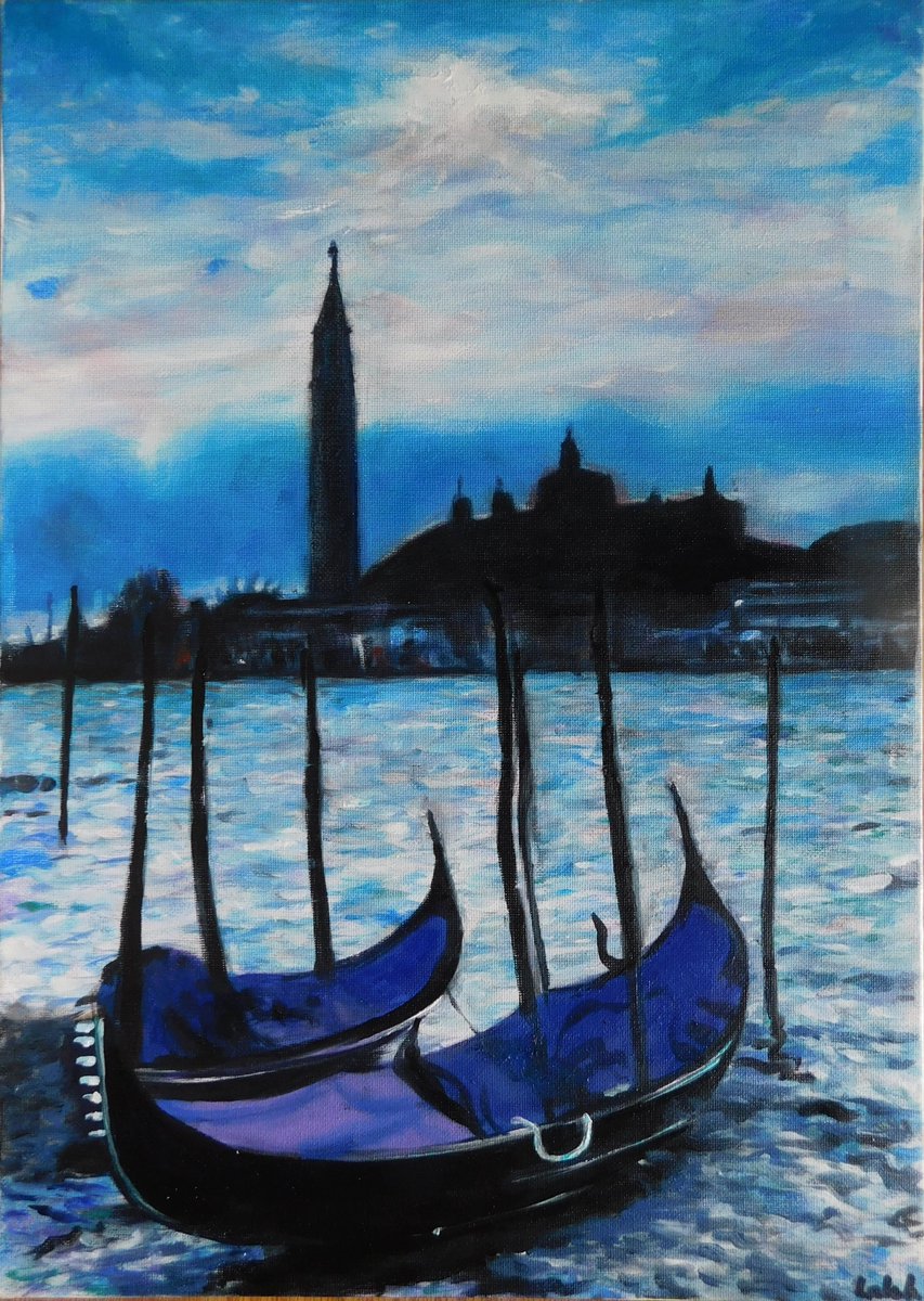 Original Oil Painting, Landscape, Signed by Nalan Laluk: 'A View of Venice' etsy.me/3Ko7fOJ via @Etsy #NalanLaluk #oilpainting #oil #contemporaryart #newart #impressionism #originalpainting #originalart #landscape #Venice #harbor #canals #impressionistpainting #boats