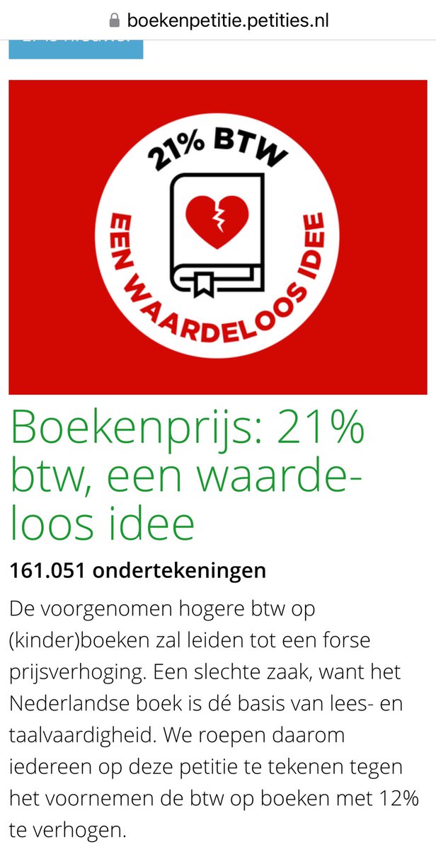 161.000 handtekening tegen verhoging btw op boeken. Het kan nog!