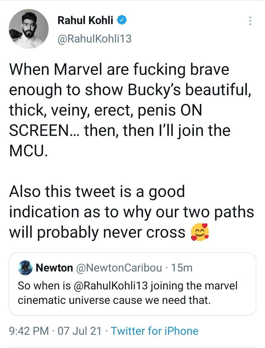 Unfortunately, neither the tweet nor his account exist anymore. #RahulKohli #Bucky #Penis #MCU #MisterFantastic #SenhorFantástico #FantasticFour #QuartetoFantástico
