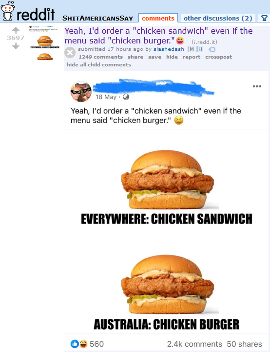 Redditors are mad at Americans for saying 'Chicken Sandwich'