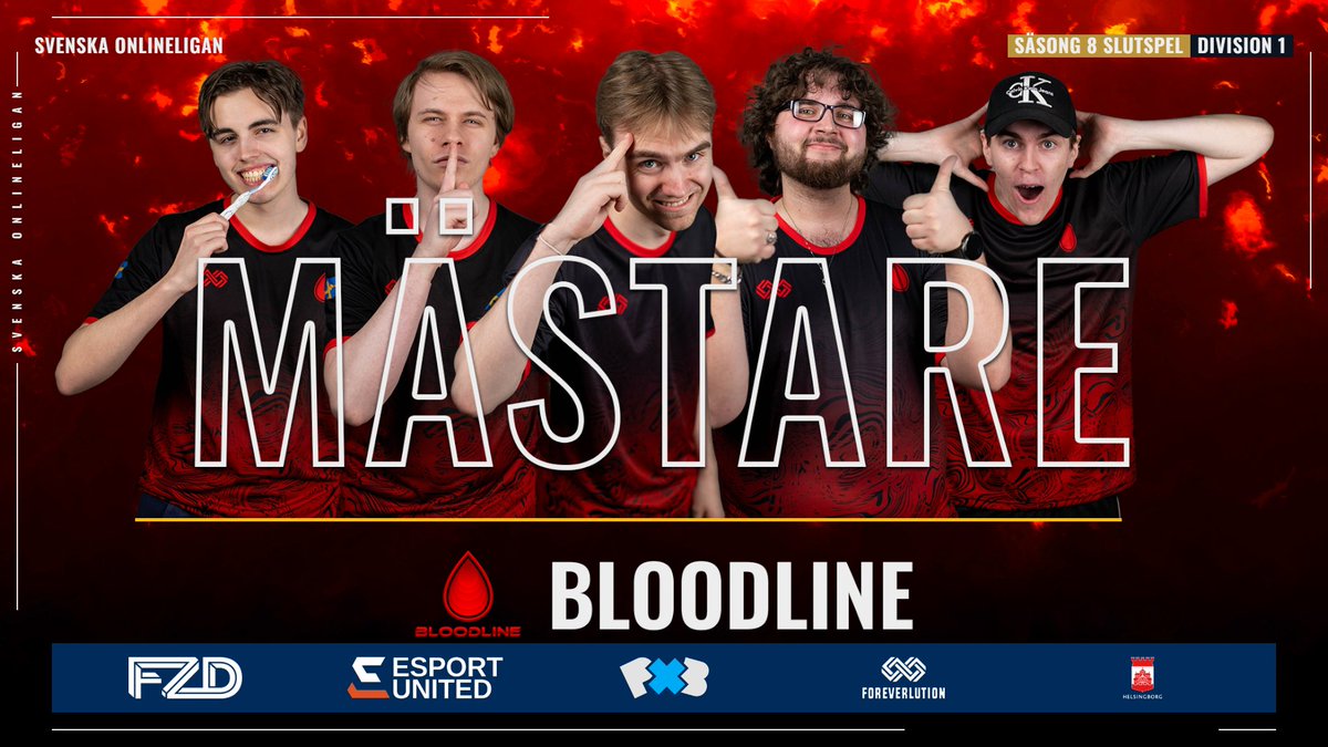 🇸🇪 SVENSKA MÄSTARE I LEAGUE OF LEGENDS 🏆

🩸 BLOODLINE 🩸
 ⚔ Chaos
🌲 Citron
🧙‍♂️ Lofti
🏹 Lönnar
🩹 Rotthue