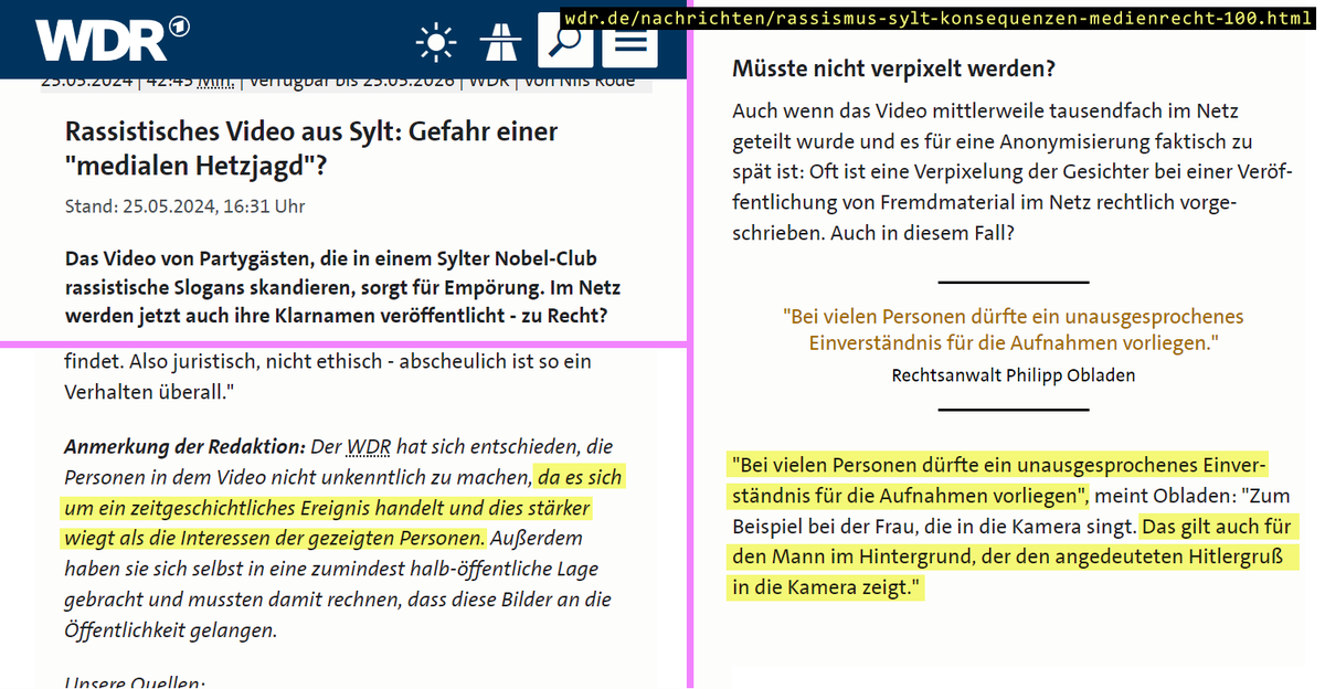 Der WDR hat sich jetzt 1 Replik auf die Vorwürfe zusammenpfuscht, wieso WDR-Lokalnews im Internet unverpixelt Zivilisten bloßstellen. Laut WDR hat der WDR 1. nix falsch gemacht & 2. wollten die Schnösel das so. ÖRR. 👉 www1.wdr.de/nachrichten/ra…