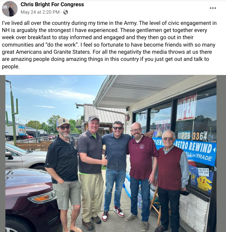 GopHampton's tweet photo. #cd01 cand. @ChrisBrightNH met w/ #hamptonfallsnh &amp; #hamptonnh GOP members at Linda's in Seabrook. https://t.co/NX5LGLma8F #nhpolitcs #nhgop #nhtaxes #nh02 #nh01 #VoteRed #votered2024 #nhedu #strathamnh #ryenh #eastkingstonnh #RockinghamCountyNH #RockinghamCoGOP
@JulianAcciard https://t.co/Pv1N8lDnp2